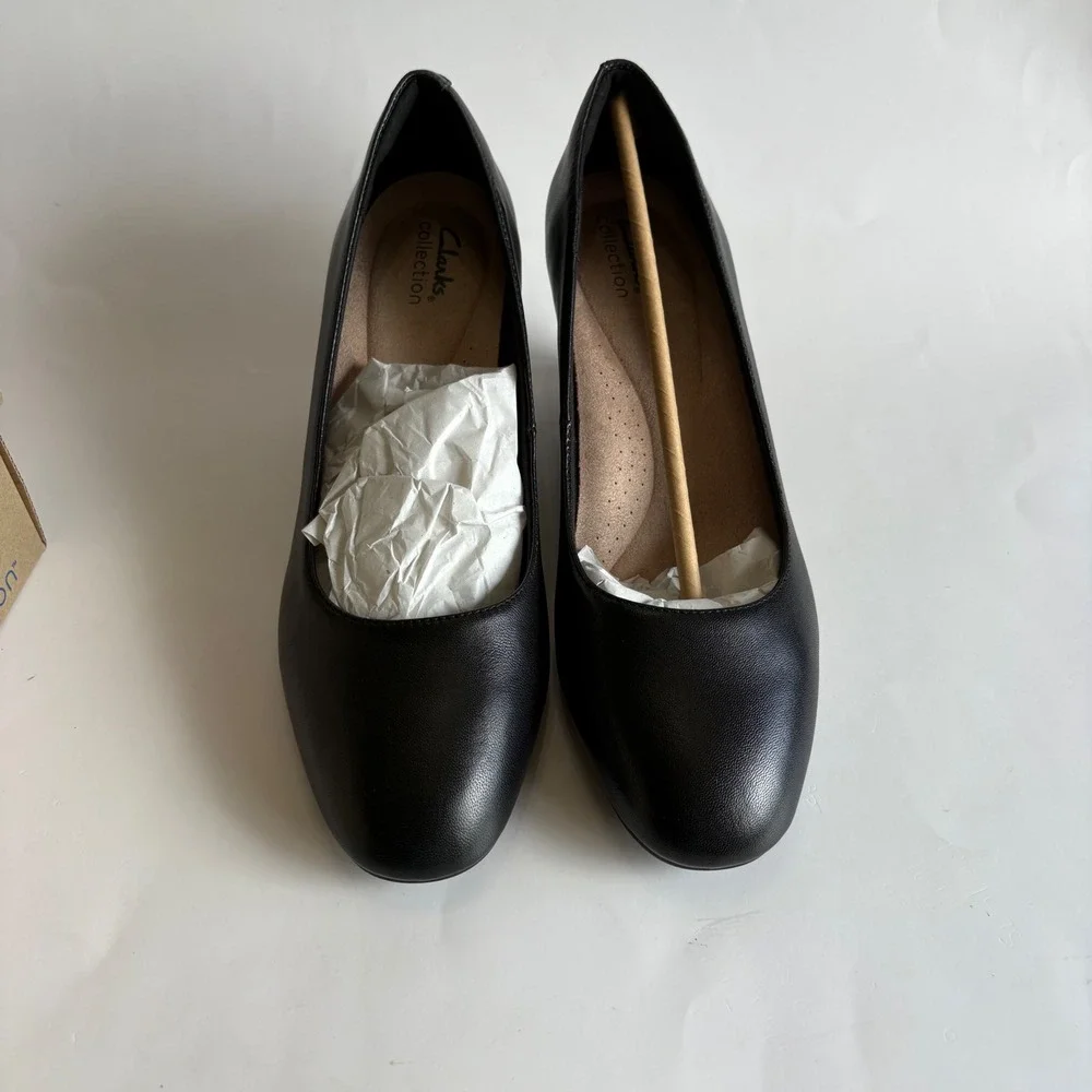 Clarks Collection Olivette Pearl Black Leather Wedge Pumps Womens 10 M New
